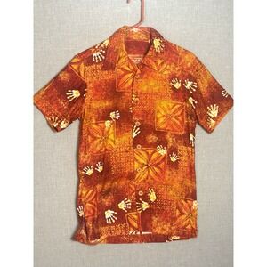 Vintage Orange Hawaiian Shirt Size Medium‎ Tiki Luau Men's 38 Chest Button Up